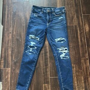 American Eagle Outfitters Blue Skinny Jeans with Distressed Details
